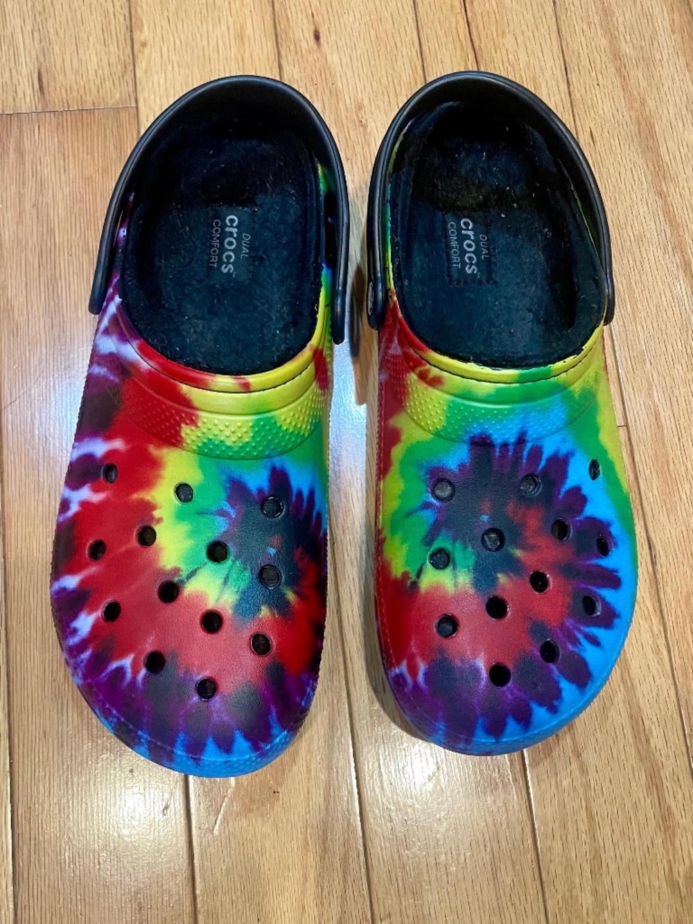 Rainbow fleece lined crocs